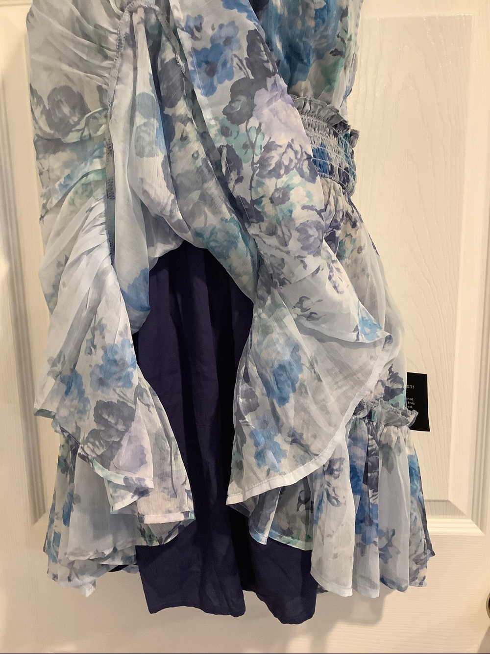 NWT LULU’S Gray/Blue Floral Strappy Tie Back Summer Wedding Guest Mini Dress S - Picture 6 of 14